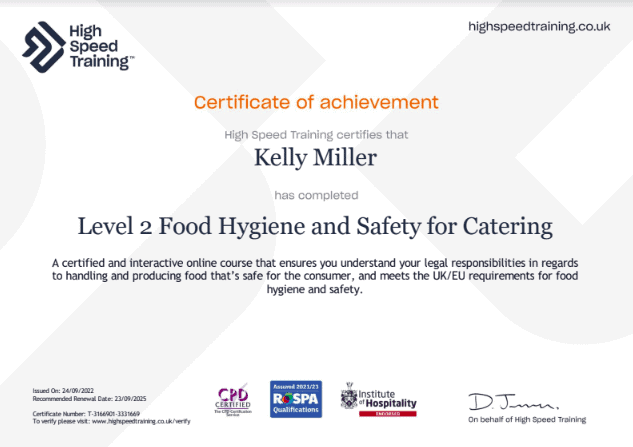 The Sugar Peony Food Hygiene Cert